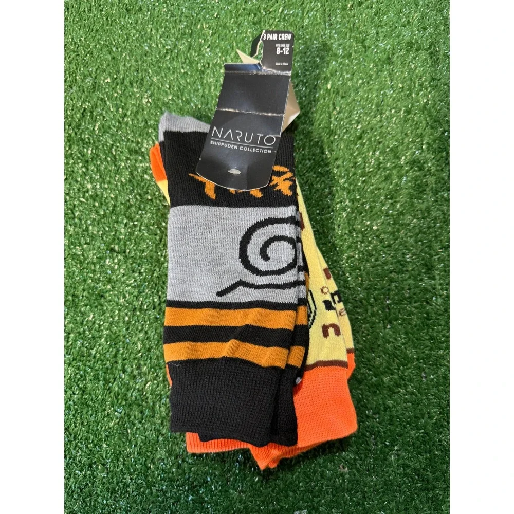 Naruto Shippuden Mens Crew Socks 3 Pack Ichiraku Ramen Orange Black Sz 8-12 NEW‎